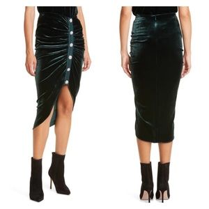 VERONICA BEARD | Ari Embellished Velvet Midi Skirt Dark Green High Waisted